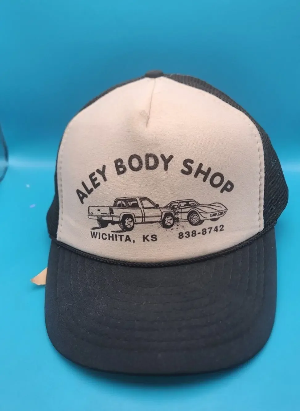 Vtg Aley Body Shop Snapback trucker hat cap wichita mesh